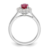 10k White Gold 5/8 carat Lab Grown Diamond VS/SI+ G+ and Oval Lab Created Ruby Halo Fashion Ring